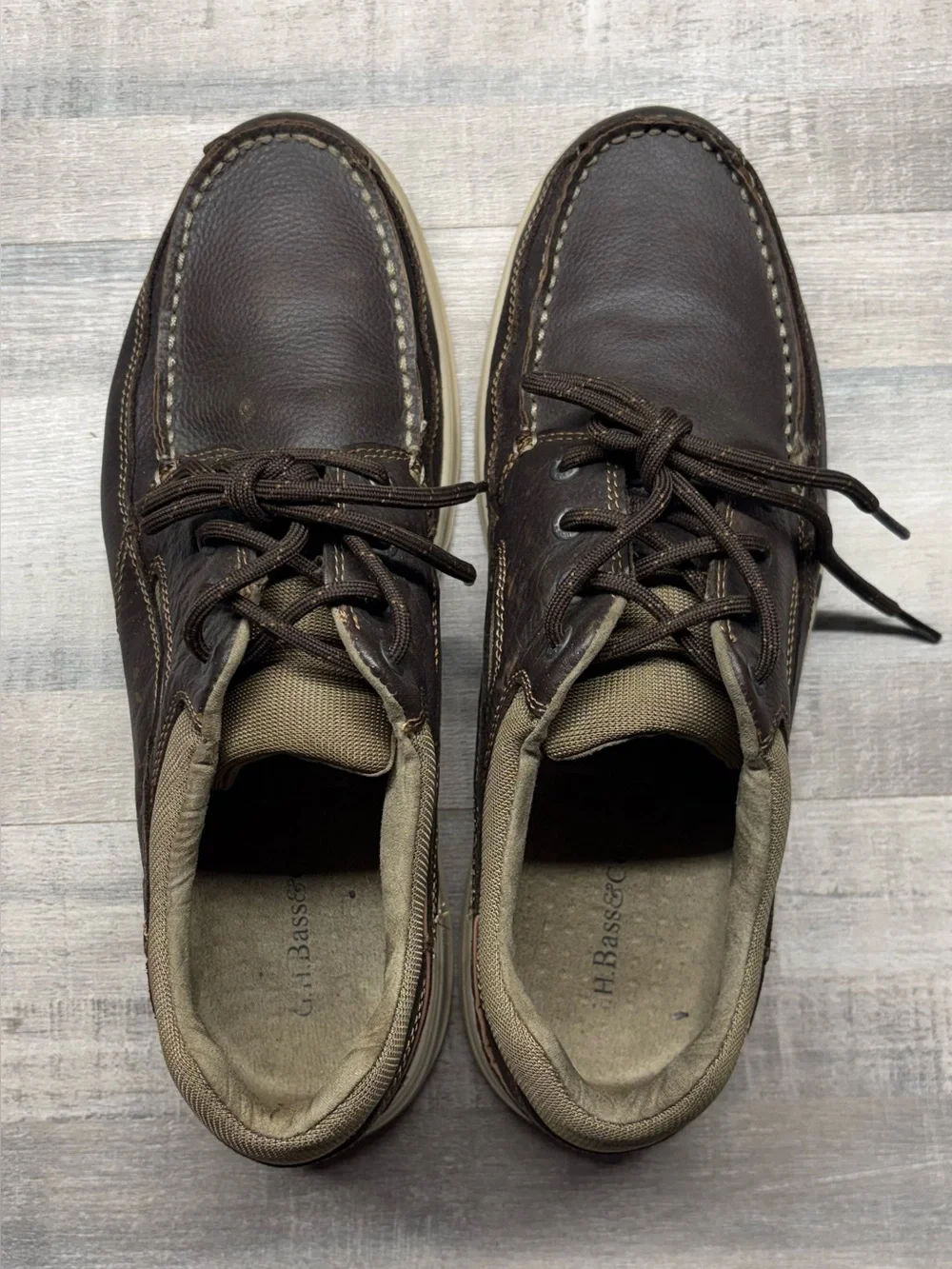 G.H. Bass & Co Bass-Fred Men’s 12M Brown Leather Moc Toe Boat Shoes Casual